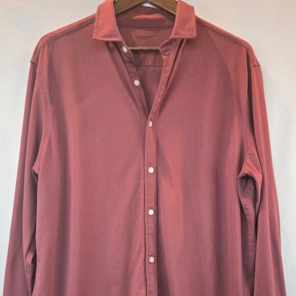 Untuckit Mens Burgundy Soft Long Sleeve Cotton Slim Fit Button Shirt Large Tall - Picture 3 of 8